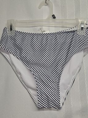 Men's Navy & White Striped Swim Briefs Size M